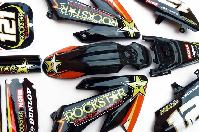 pitbike polepy na plasty CRF50 rockstar/oranžové, Stomp, DemonX