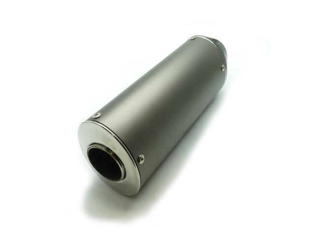 pitbike koncovka výfuku oválná, titanium s logem Tomanon utlumená, 38 mm svod