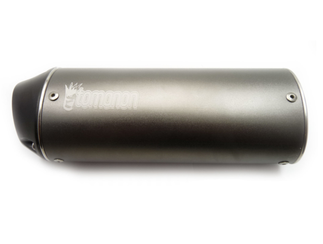 pitbike koncovka výfuku oválná, titanium s logem Tomanon utlumená, 38 mm svod