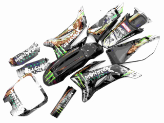 pitbike černé plasty TTR s polepy monster, Stomp, DemonX