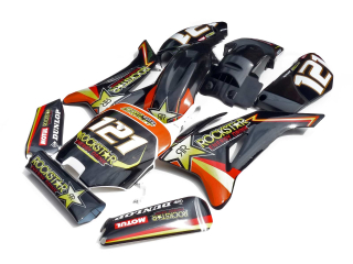 pitbike černé plasty TTR s polepy Rockstar/oranžové typ 2, Stomp, DemonX, WPB
