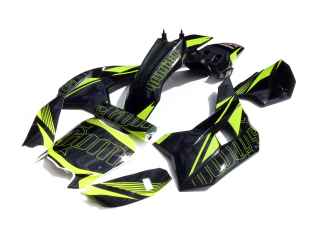 pitbike černé plasty CRF70 Detroit s polepy Stomp Z3 NEONOVÁ žlutá